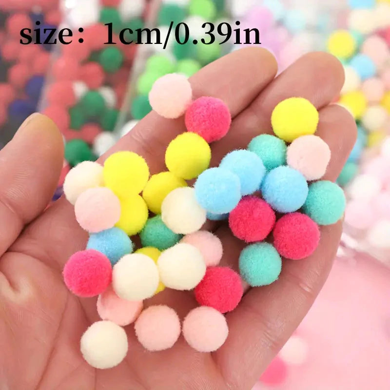 (100pcs/1pack) Mixed Gradient Color Pompom Fluffy Ball 1cm Coloful Polyester Plush Ball