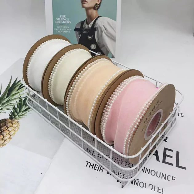 (5yards)4cm Pearl Fish Tail Yarn Ribbon Bow Fresh Flower Bouquet Gift Packaging Wavy Ribbon