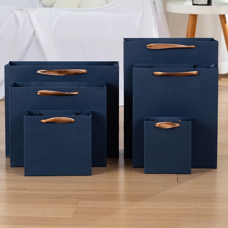 1 Pc (DARK BLUE) Gift Bag with Handles Craft Package Paper Gift Box Jewelry Birthday Packing Bags