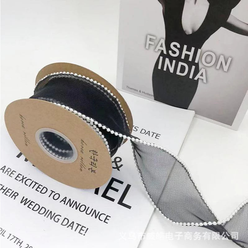 (5yards)4cm Pearl Fish Tail Yarn Ribbon Bow Fresh Flower Bouquet Gift Packaging Wavy Ribbon