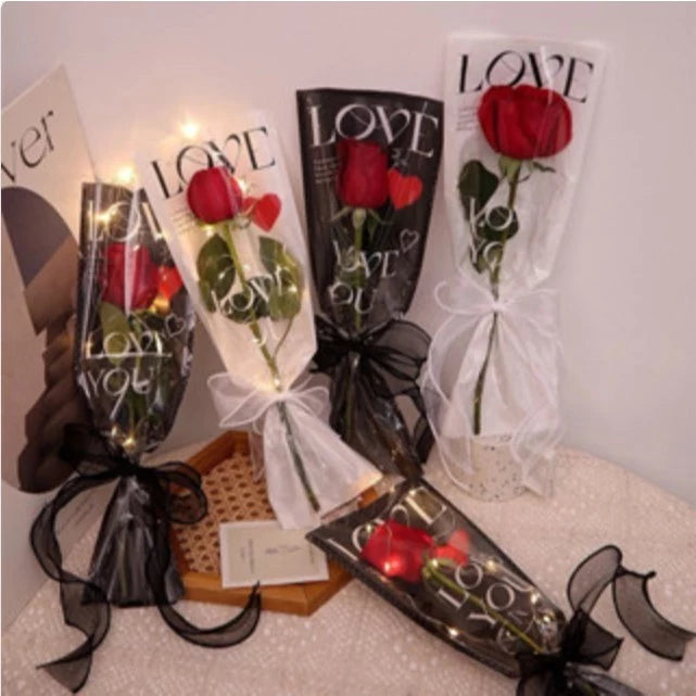 20pcs LOVE Single Rose Flower Packaging Bag Gift Wrapping Paper Valentine's Day,anniversar