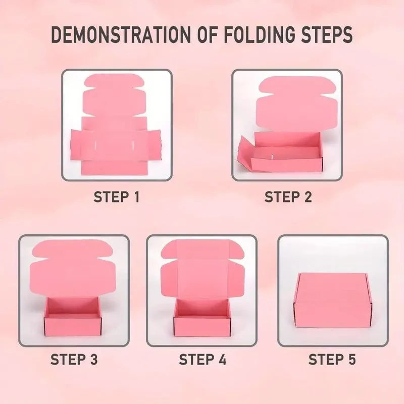 20pcs T1 Pink Corrugated Cardboard - Durable & Foldable Mailer Boxes with Secure Lid