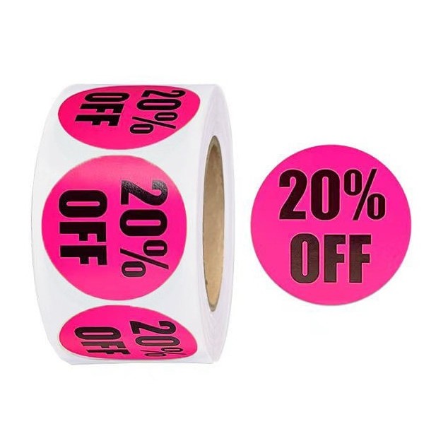 1 Roll Percent Off Round Sticker 1 Inch 10% 20% 30% 40% 50% Marking Labels 500 Count/Roll