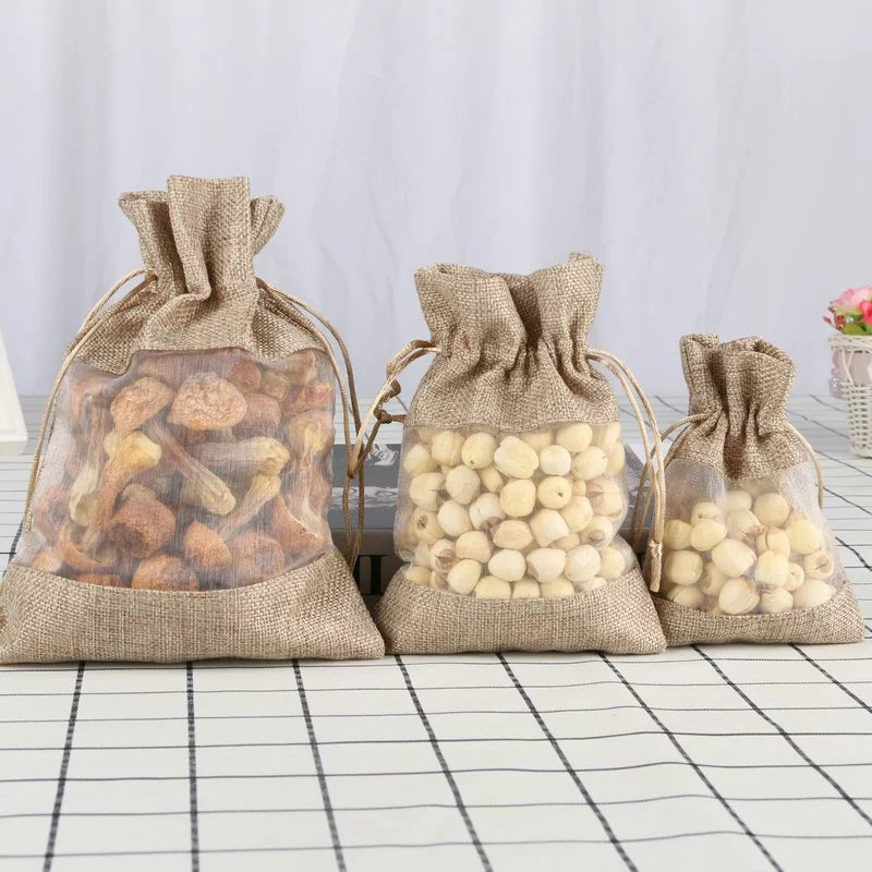Single-sided window linen drawstring bag