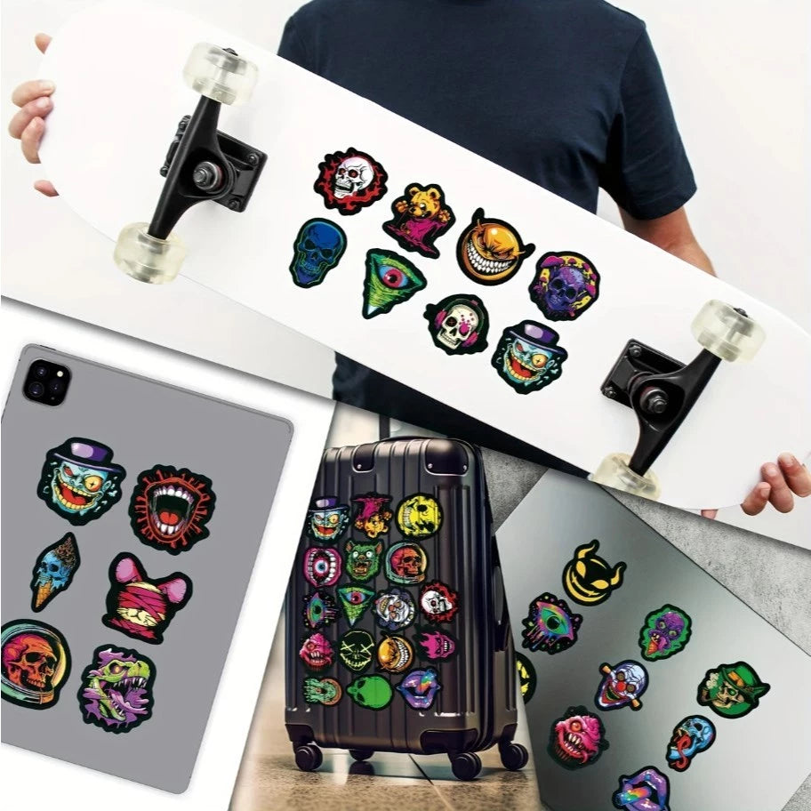 50pcs Scary Face Graffiti Stickers - Waterproof Vinyl Decals for Phones, Laptops & MORE