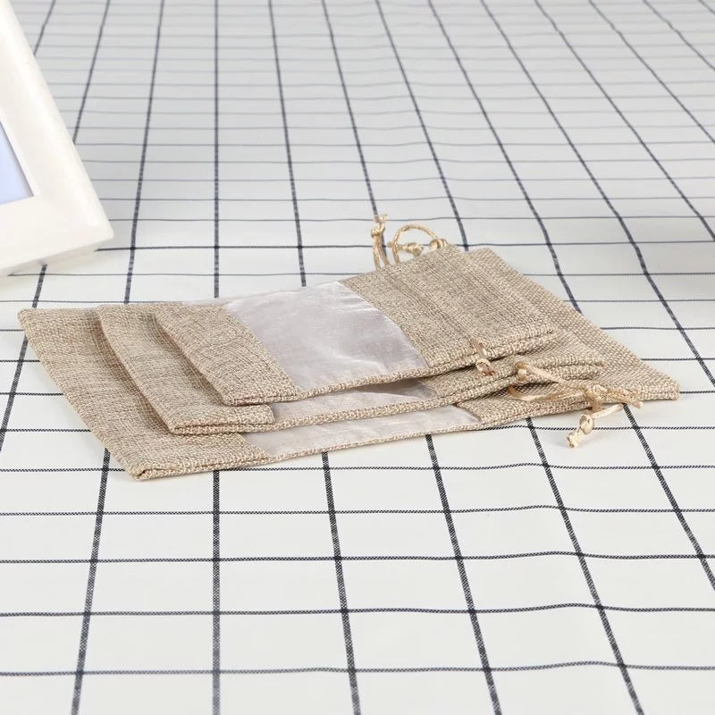 Single-sided window linen drawstring bag