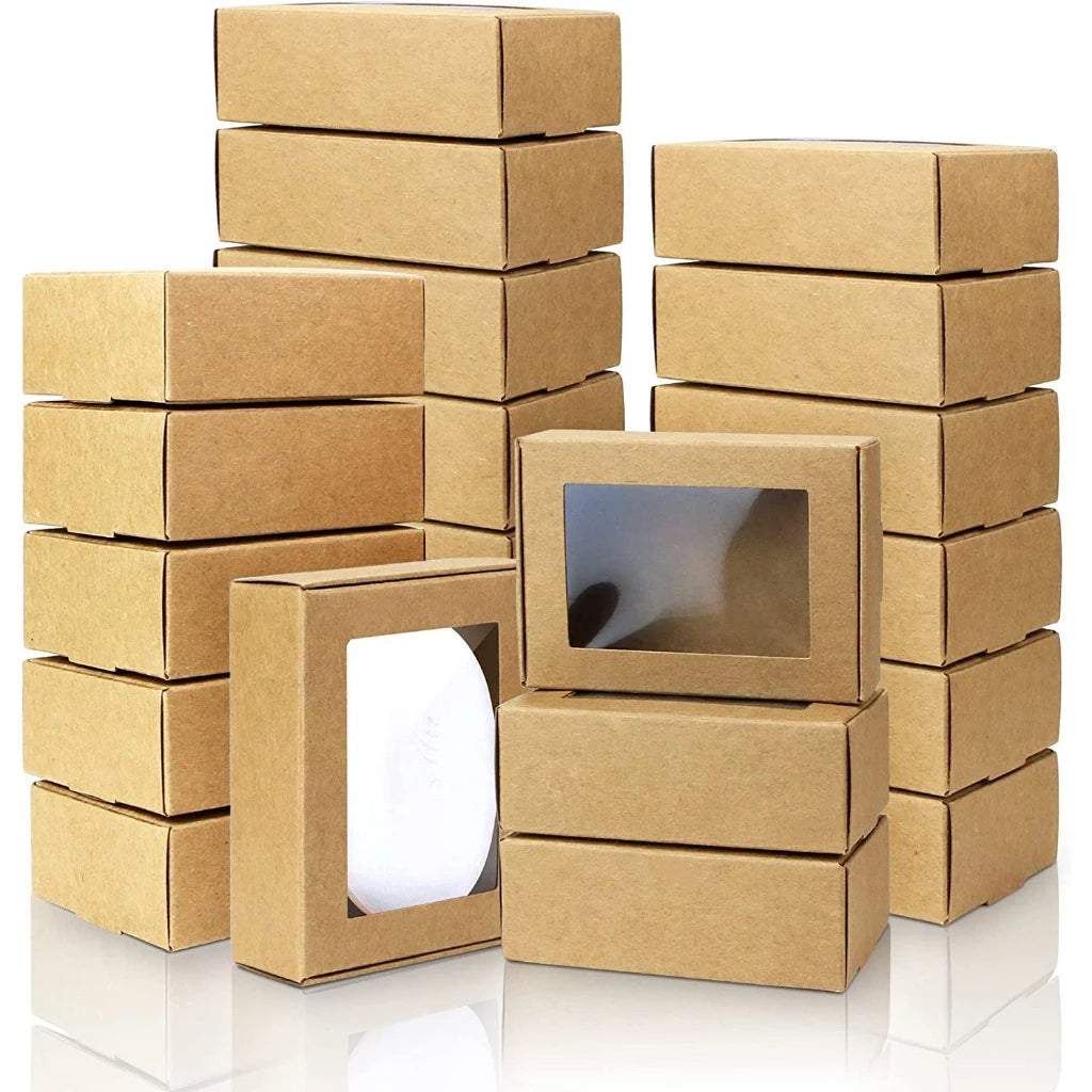 10pcs Mini Kraft Paper Box W/ Window jewelry box handmade soap paper box Packaging Boxes