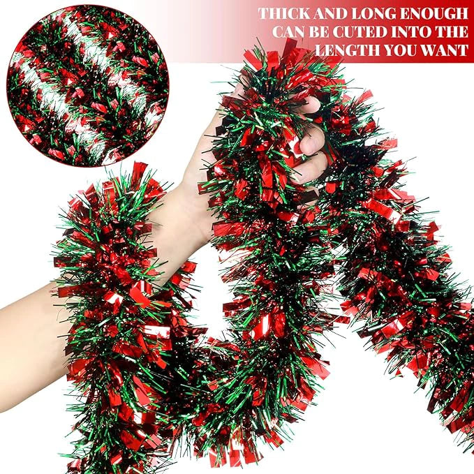Christmas Tinsel Garland Xmas Metallic Tinsel Twist Garland Glitter Xmas Tree 9cm *2m