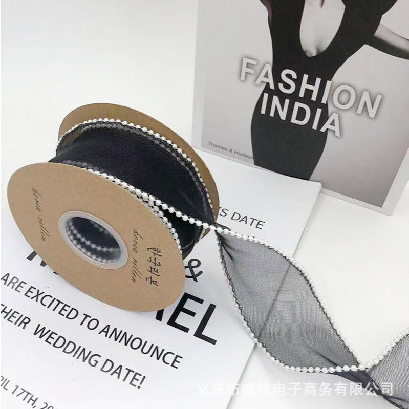 (5yards)4cm Pearl Fish Tail Yarn Ribbon Bow Fresh Flower Bouquet Gift Packaging Wavy Ribbon
