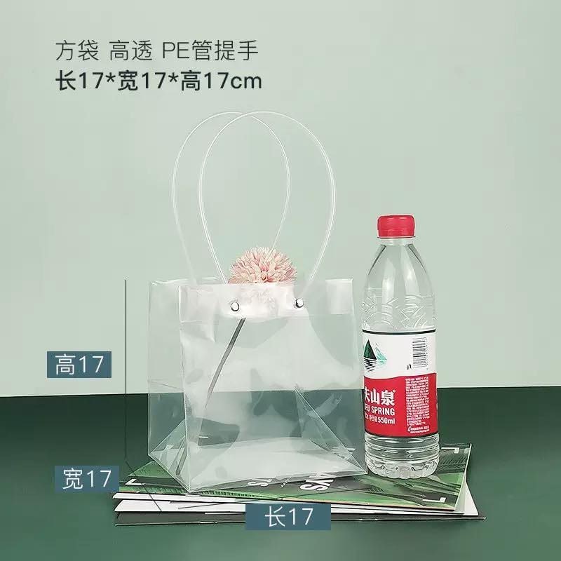 1pc Transparent PVC Tote Bag Flower Bouquet Packaging Bag Clear Handbags