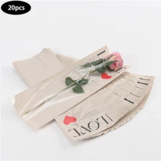 20pcs LOVE Single Rose Flower Packaging Bag Gift Wrapping Paper Valentine's Day,anniversar