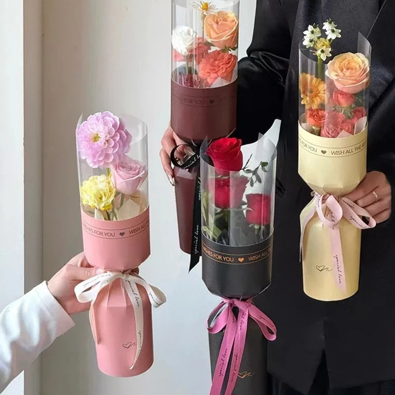 10pcs Round Flower Wrapping Paper in Clear Plastic Ideal for Valentine'S Day, Women'S Day, Anniv etc