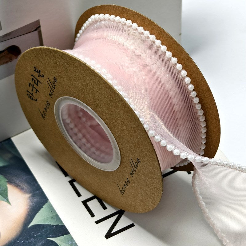 (5yards)4cm Pearl Fish Tail Yarn Ribbon Bow Fresh Flower Bouquet Gift Packaging Wavy Ribbon