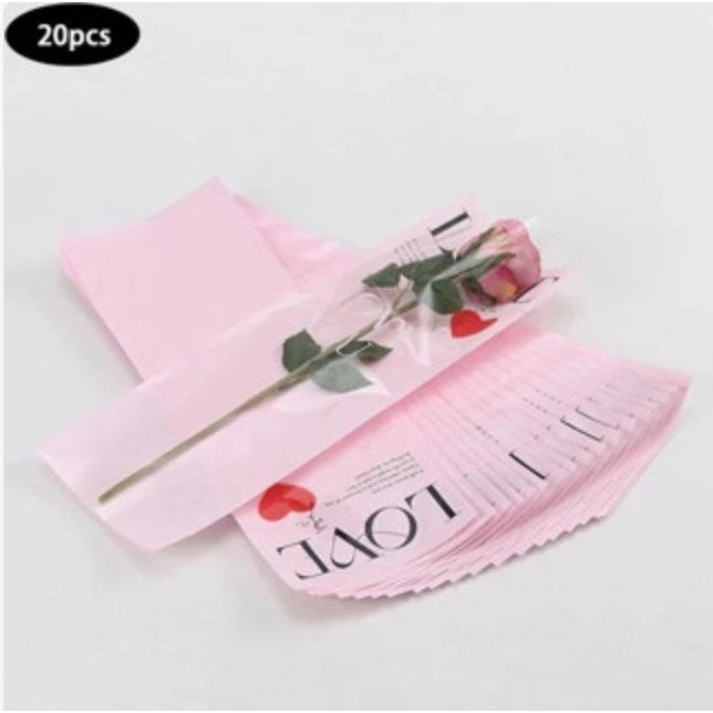 20pcs LOVE Single Rose Flower Packaging Bag Gift Wrapping Paper Valentine's Day,anniversar