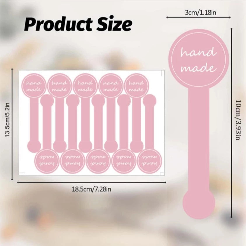 (10 Sheets/100 pcs) Hand Made Long Adhesive Cake Packaging Sealing Label Baking Kraft Sticker