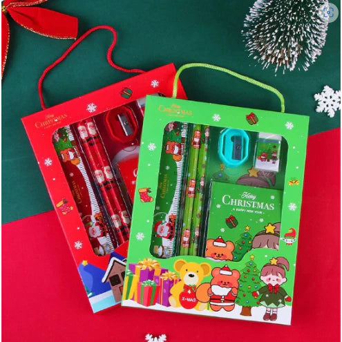5pcs | 6in1 Christmas Stationery set pencil Sharpener Eraser Ruler Se