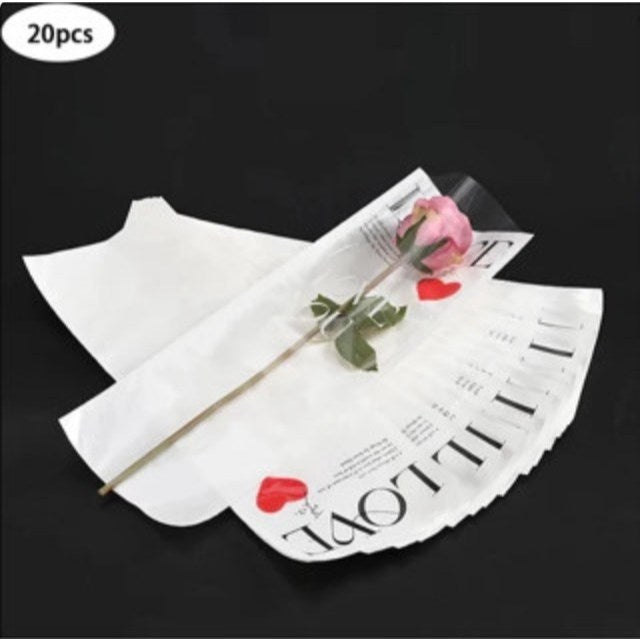 20pcs LOVE Single Rose Flower Packaging Bag Gift Wrapping Paper Valentine's Day,anniversar