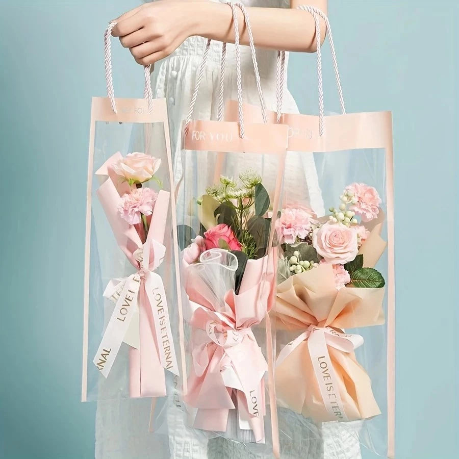 Clear Purse Handbag Bouquet - For Valentine's Gift Transparent Handbag Bouquet for Her