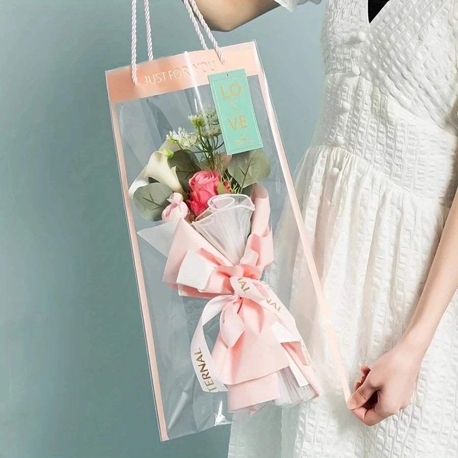 Clear Purse Handbag Bouquet - For Valentine's Gift Transparent Handbag Bouquet for Her