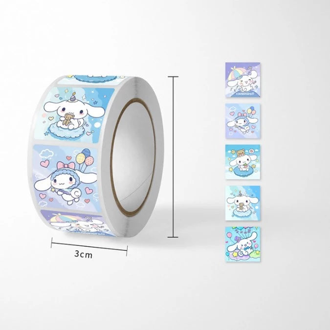 500pcs/roll Sanrio Sticker Cartoon Hello Kitty Kuromi Stickers Kawaii Melody Cute Laptop Decals Book