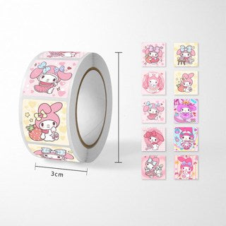 500pcs/roll Sanrio Sticker Cartoon Hello Kitty Kuromi Stickers Kawaii Melody Cute Laptop Decals Book