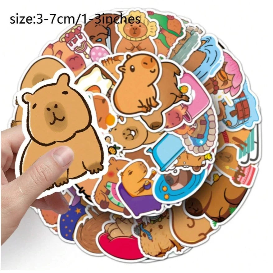 50pcs Cute Capybara Cartoon Stickers For Laptop Refrigerator Water Bottle Scrapbook DIY Box Packings