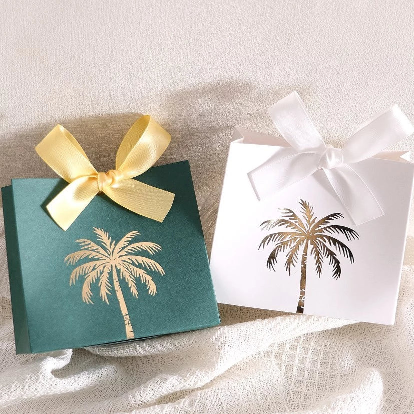10pcs Mini Gift Box Gold Palm Tree Emblem With Ribbon Premium Gifts for Wedding Favors Souvenirs