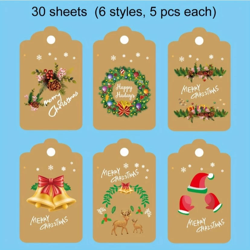 30pcs/50pcs Christmas Gift Tags & 20m Natural Rope Merry Xmas Creative Bookmark Hang Tag Cards