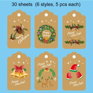 30pcs/50pcs Christmas Gift Tags & 20m Natural Rope Merry Xmas Creative Bookmark Hang Tag Cards