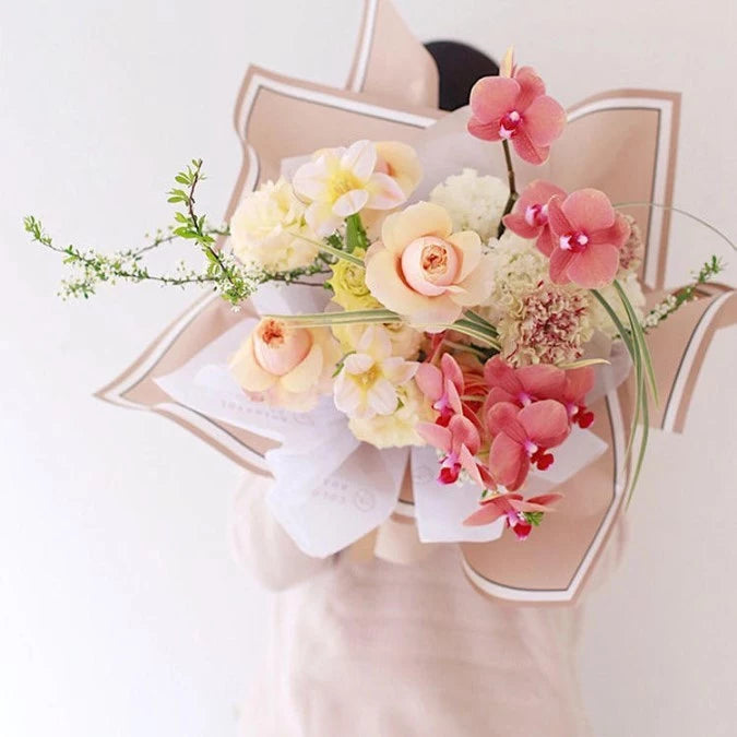 20pcs 58*58cm Floral Wrapping Paper, Border Stripe Design, Waterproof for Bouquet Gift Wrapping