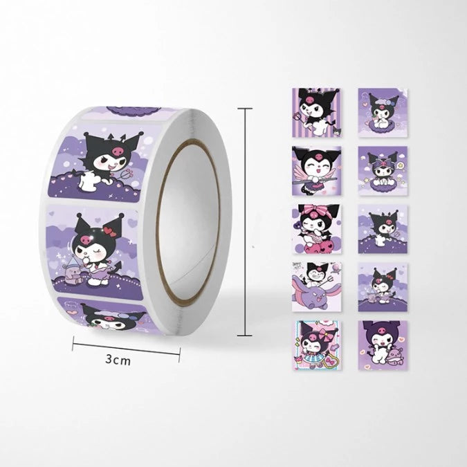 500pcs/roll Sanrio Sticker Cartoon Hello Kitty Kuromi Stickers Kawaii Melody Cute Laptop Decals Book