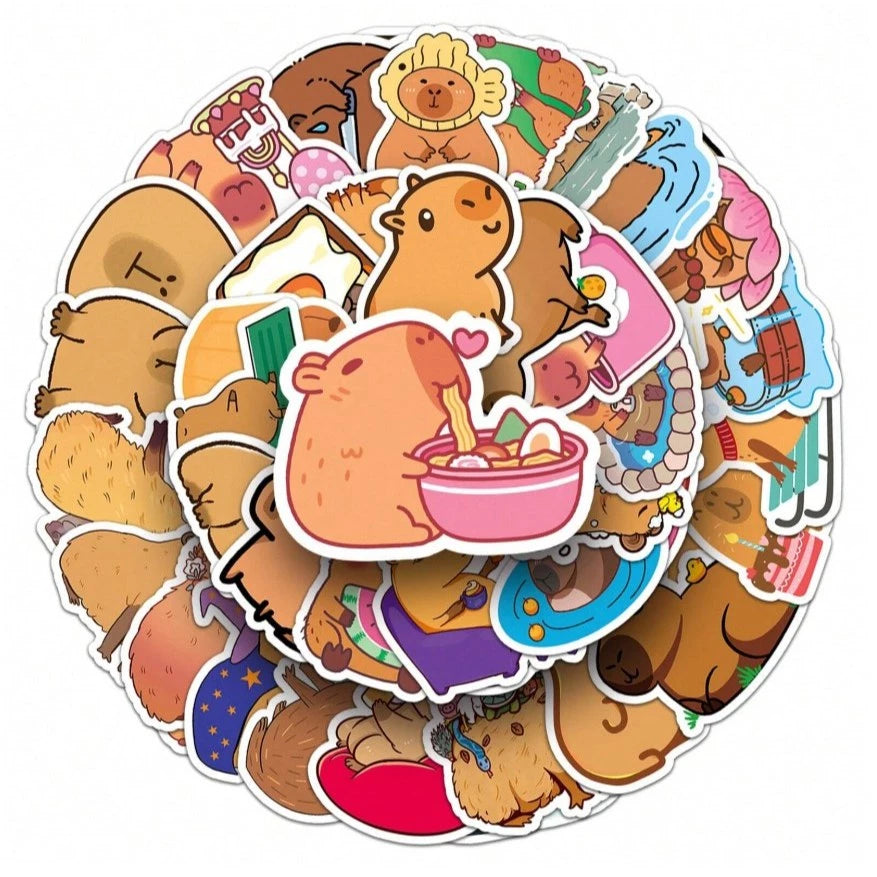 50pcs Cute Capybara Cartoon Stickers For Laptop Refrigerator Water Bottle Scrapbook DIY Box Packings