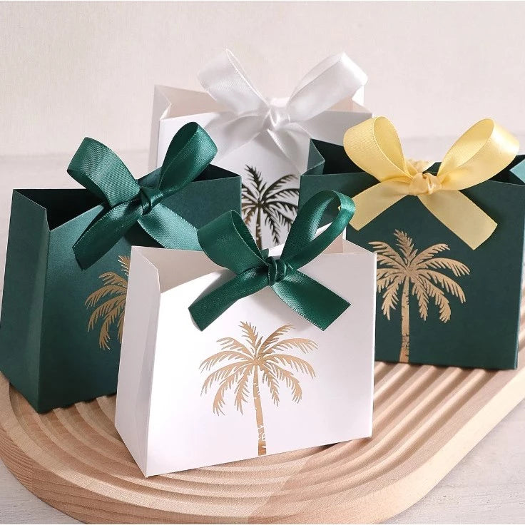 10pcs Mini Gift Box Gold Palm Tree Emblem With Ribbon Premium Gifts for Wedding Favors Souvenirs