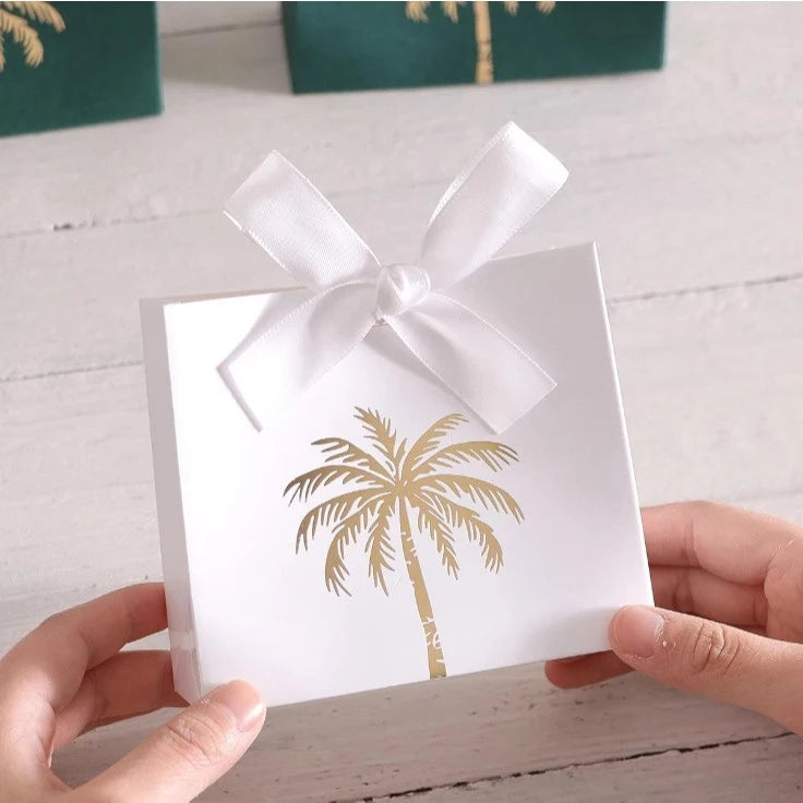 10pcs Mini Gift Box Gold Palm Tree Emblem With Ribbon Premium Gifts for Wedding Favors Souvenirs