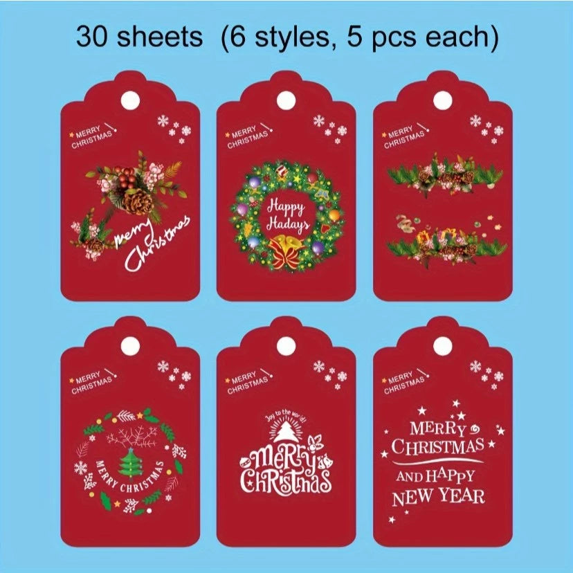 30pcs/50pcs Christmas Gift Tags & 20m Natural Rope Merry Xmas Creative Bookmark Hang Tag Cards