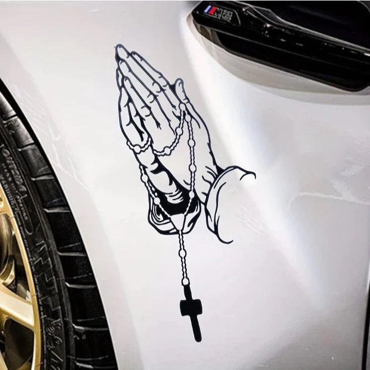 1PC Car Prayer Gesture Sticker God Jesus Christ Personalized Rosary Auto Styling Decal Decorate