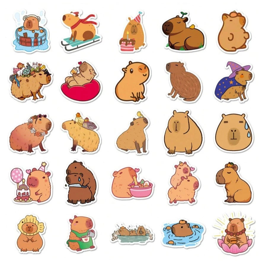 50pcs Cute Capybara Cartoon Stickers For Laptop Refrigerator Water Bottle Scrapbook DIY Box Packings