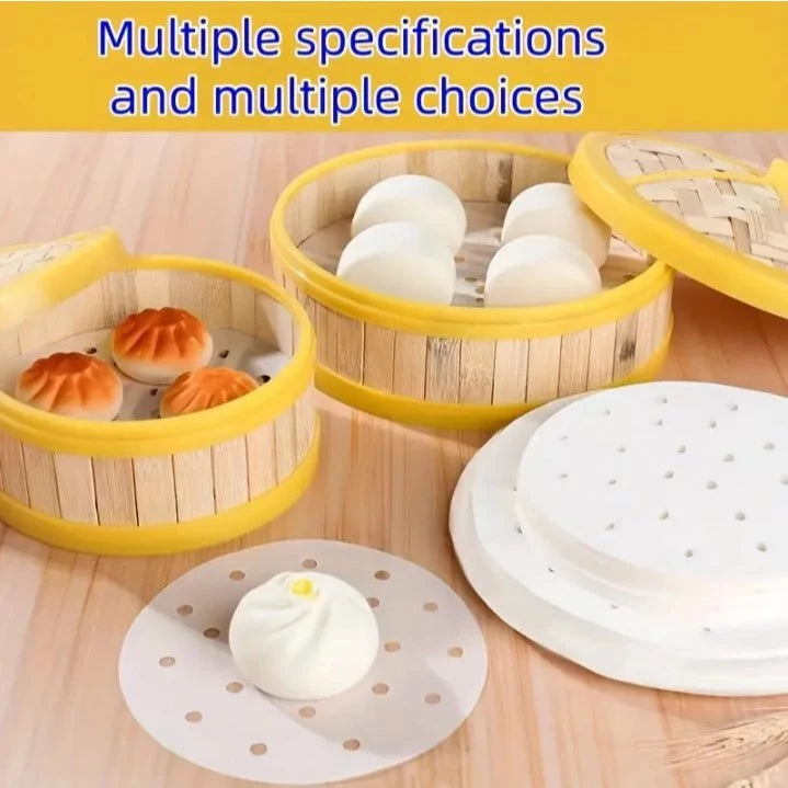 100pcs Disposable Steaming Paper Liners - Non-Stick Parchment Paper for Air Fryer, Steamer, Siopao