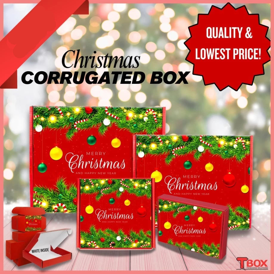 Corrugated Christmas Box Packaging Box Set, Glossy Laminated for Gifts, Luxury Gifting
