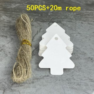 50pcs XMAS Tree Tags + 20m Hemp Rope Kraft Paper Tags for Rustic Wedding, Gift, Holiday Decor