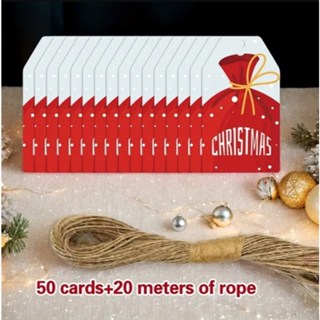 30pcs/50pcs Christmas Gift Tags & 20m Natural Rope Merry Xmas Creative Bookmark Hang Tag Cards