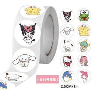 500pcs/roll Sanrio Sticker Cartoon Hello Kitty Kuromi Stickers Kawaii Melody Cute Laptop Decals Book
