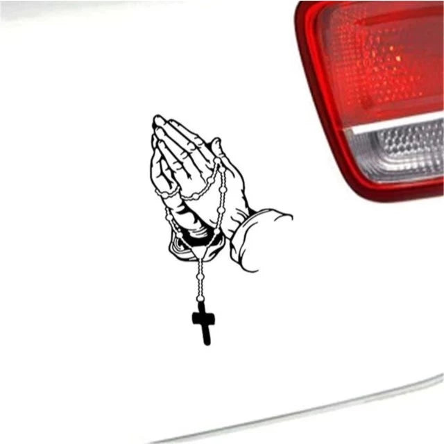 1PC Car Prayer Gesture Sticker God Jesus Christ Personalized Rosary Auto Styling Decal Decorate