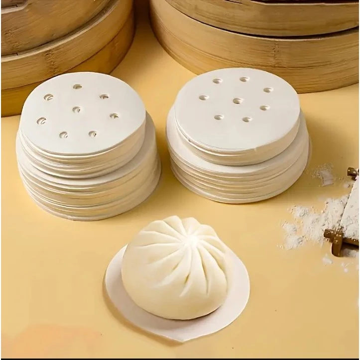 100pcs Disposable Steaming Paper Liners - Non-Stick Parchment Paper for Air Fryer, Steamer, Siopao