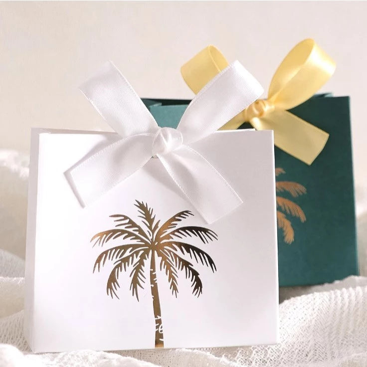 10pcs Mini Gift Box Gold Palm Tree Emblem With Ribbon Premium Gifts for Wedding Favors Souvenirs