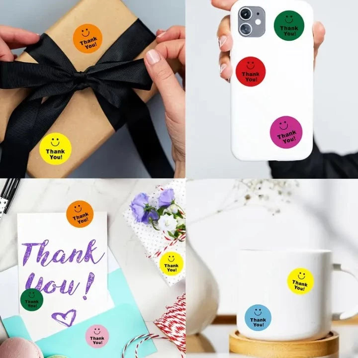 500PCS/Roll Colorful Joyful Face Stickers Labels Adhesive Stickers for Gift, Food Packaging, Party