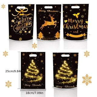 (10pcs/pack) Christmas Candy Hand Held Party Gift Loot Bags Printed Handle Candy Bag