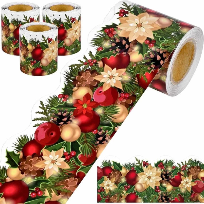 Christmas Adhesive Edge Tape - 18m Festive Washi Tape for Home, Classroom & Office Decor