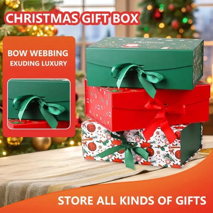 Christmas Magnetic Closure Gift Box with Ribbon - Presentation Box for Jewelry, Cosmetics ect.