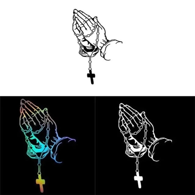 1PC Car Prayer Gesture Sticker God Jesus Christ Personalized Rosary Auto Styling Decal Decorate